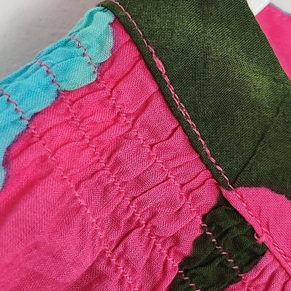 Caribbean Joe Cotton Tropical Pink Multicolor Smocked Button-Up Blouse Size XL - Picture 3 of 9